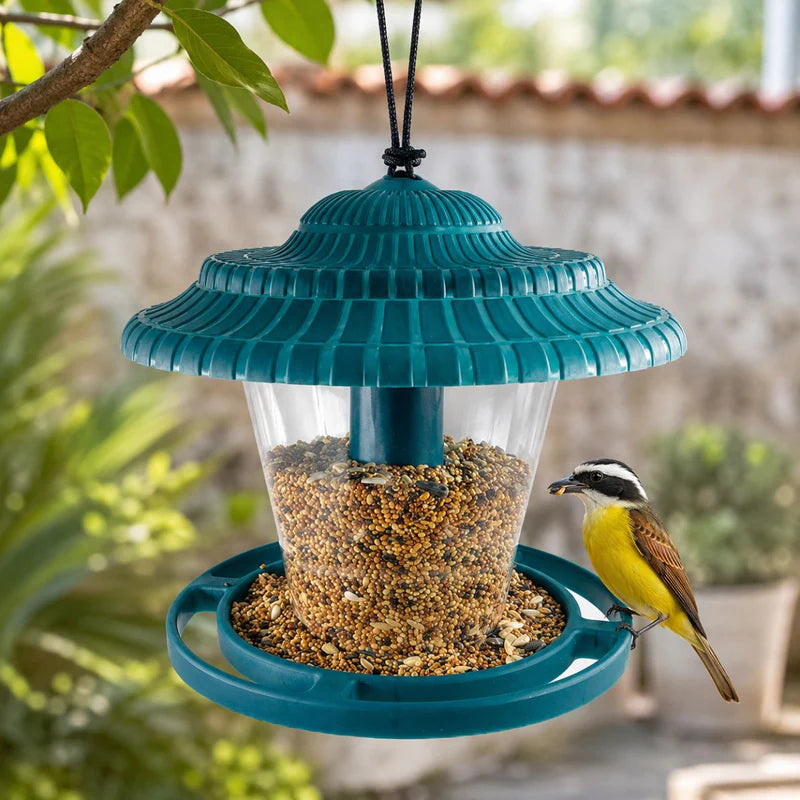 Comedero Para Pájaros Silvestres. Alimentador De Aves Exterior De PS+PP. Color Verde Para Jardín Y Terraza. Colgante (20X17.5Cm) UR128