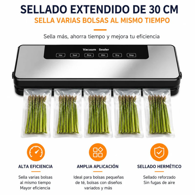 Selladora Al Vacío Con Esterilización UV Para Alimentos 65KPA. Empacadora Hermética Con Función Externa Y Panel Táctil (35X11x5.5Cm). Incluye 10 Bolsas. UR181
