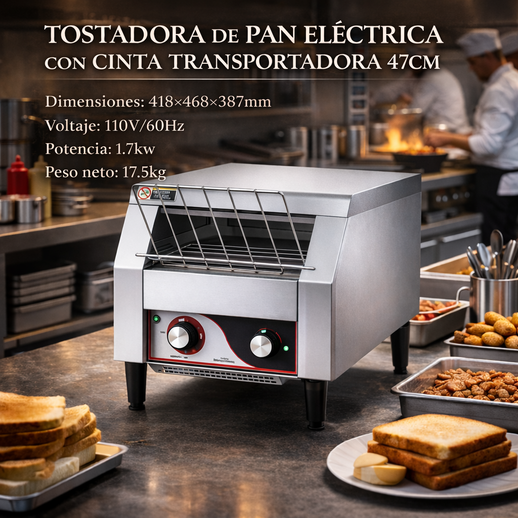 Tostadora de Pan Eléctrica con Cinta Transportadora 47cm 110V/60Hz HET-450