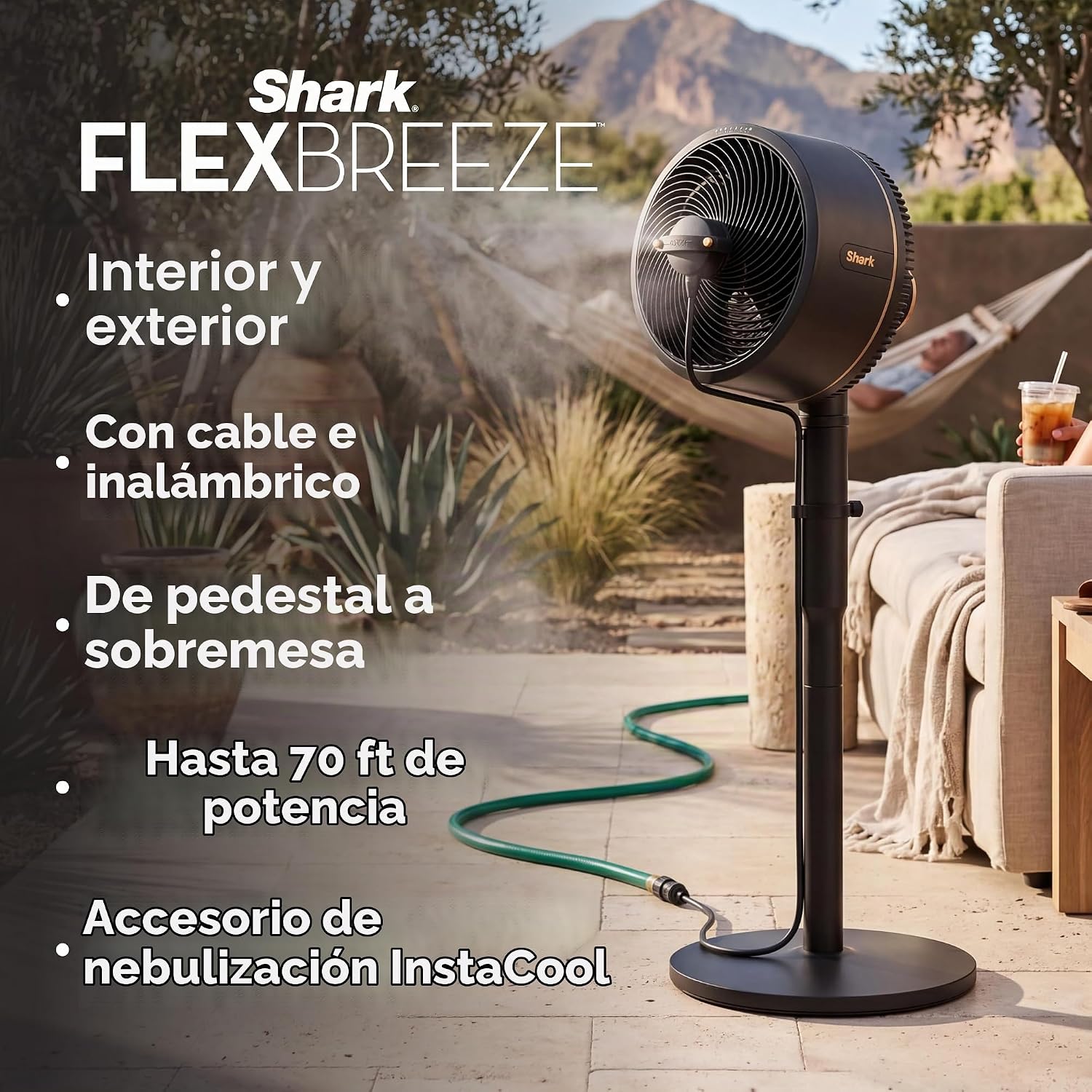 (LLEGANDO 1 DE SEPT) Ventilador Abanico Shark FlexBreeze FA222LAA 16" Inalámbrico y con Cable 36W con InstaCool Mist – 5 Velocidades