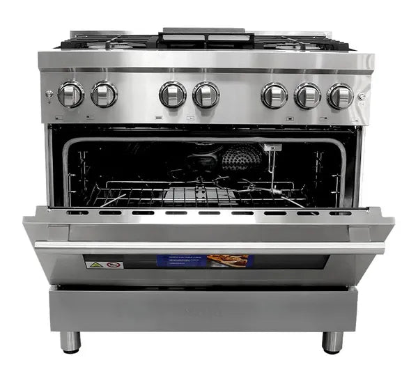 Estufa con Horno Semi-Industrial 36" 5 Quemadores a Gas + Plancha Acero Inoxidable Nisato NPX-9076RS7