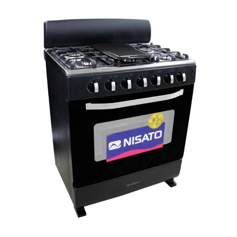 Estufa con Horno 30" 6 Quemadores a Gas Negro Nisato NE-3035RELAF (D)