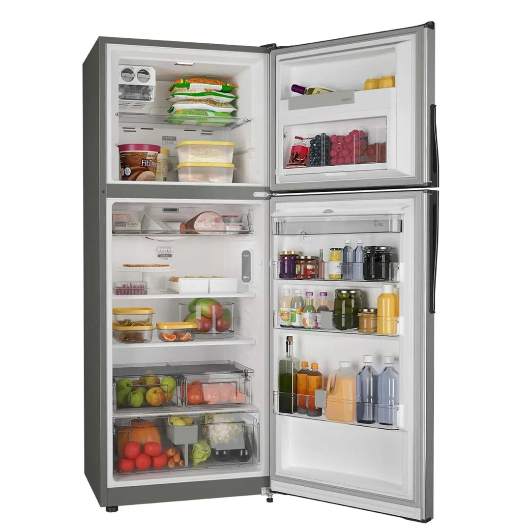 Refrigeradora Whirlpool WRW45AKTWW 435 Litros No Frost Top Mount 15p3 con Dispensador de Agua, Panel Touch y Acero Inoxidable Antifingerprint Nevera.