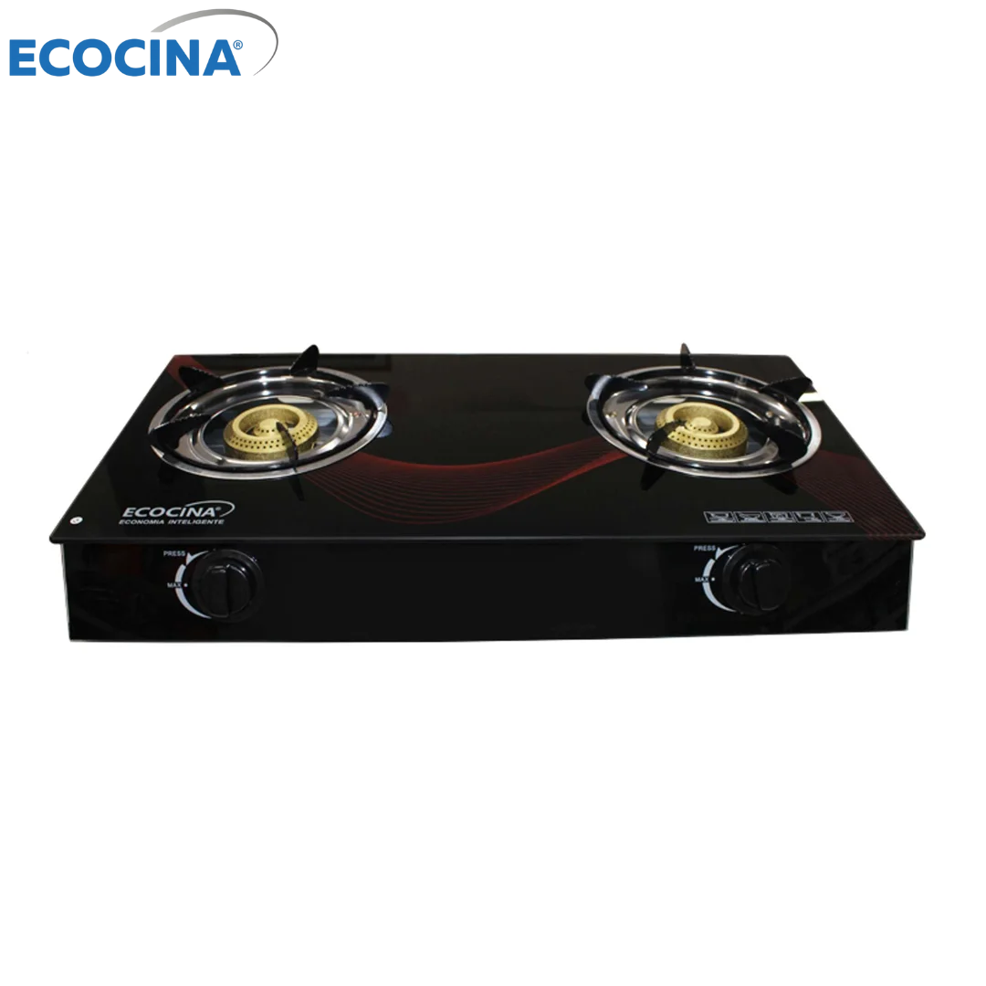 Estufa de 2 Quemadores a Gas de Vidrio Templado Ecocina QH-A2V