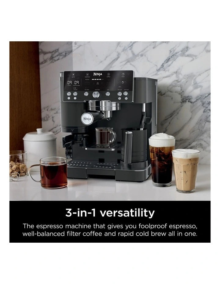 Cafetera Espresso Ninja Luxe Café Premier ES601BK 3 en 1 con Molino Integrado, Espumador Automático y Barista Assist | Acero Inoxidable Negro