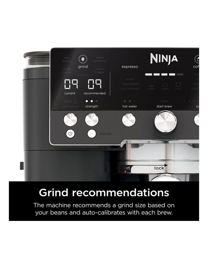 Cafetera Espresso Ninja Luxe Café Premier ES601BK 3 en 1 con Molino Integrado, Espumador Automático y Barista Assist | Acero Inoxidable Negro