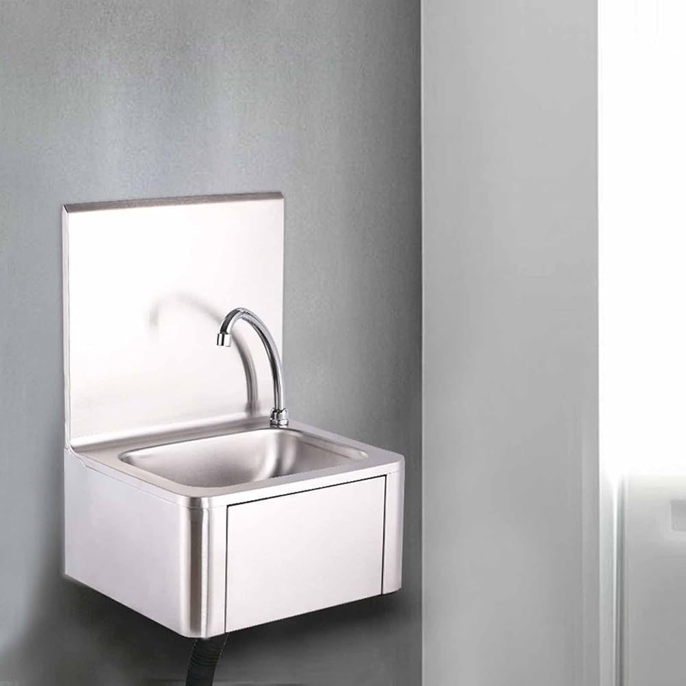 (LLEGANDO 30 DE SEPT) Lavamanos Fregador Comercial Industrial de Pared en Acero Inoxidable – 40×33×57cm con Grifo y Salpicadero 311101