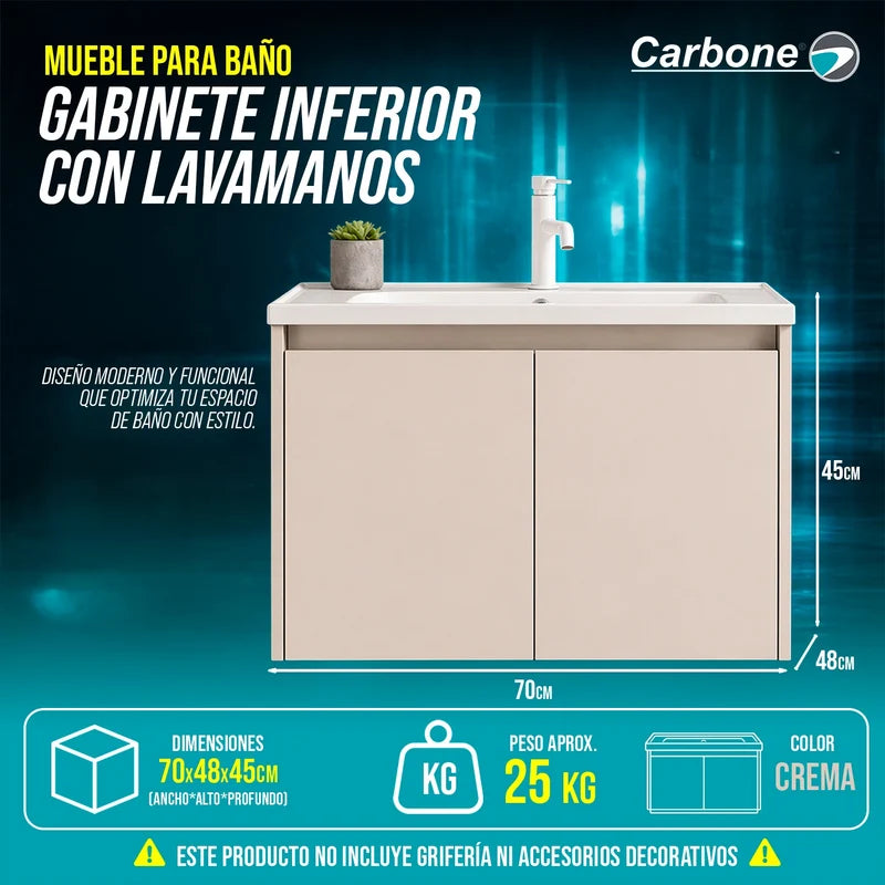 Mueble Para Baño Gabinete Inferior Con Lavamanos 70×48×45 Cm Mueble Moderno Color Beige Crema GBS-GAB01