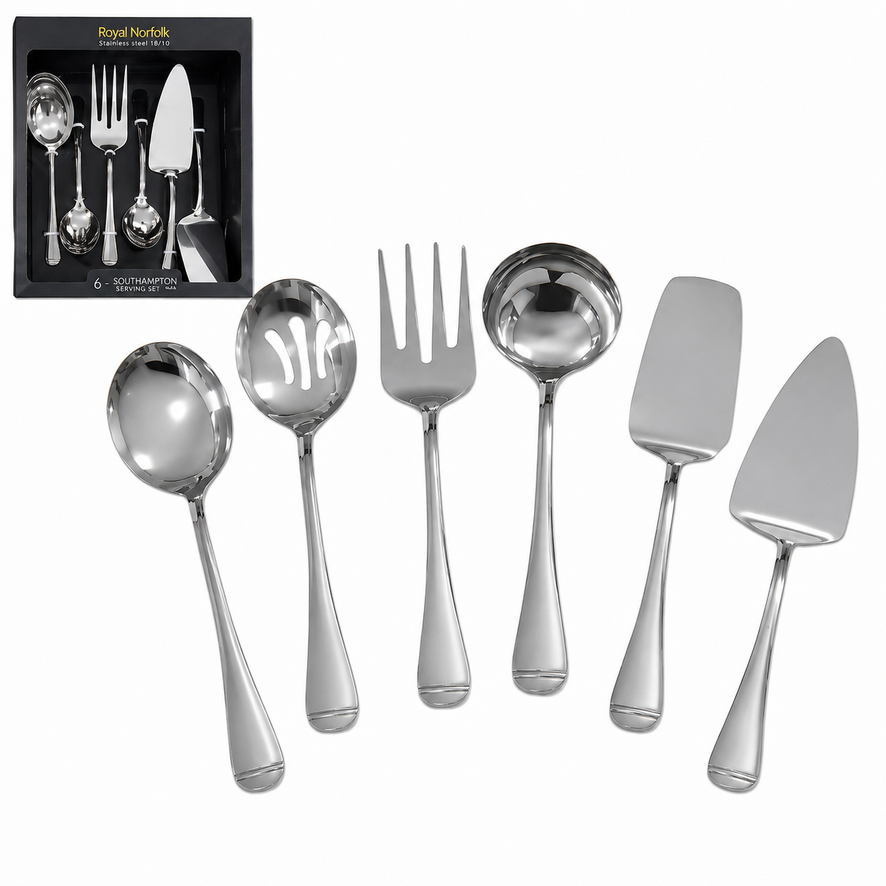 Juego de Utensilios para Servir Royal Norfolk de Acero Inoxidable – 6 Piezas – 716-02542