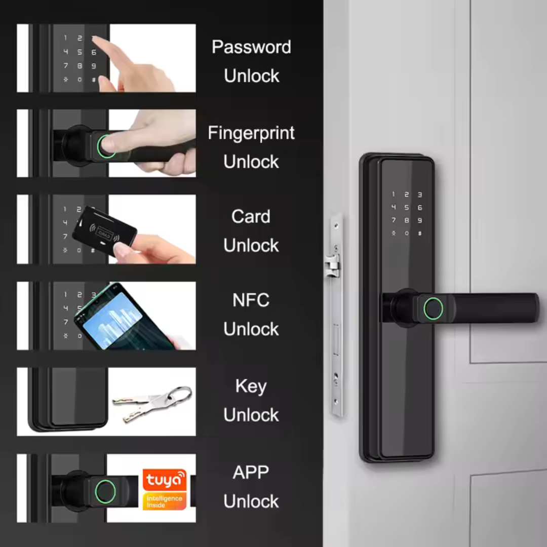 Cerradura Inteligente 5 Modos de Desbloqueo Negro Compatible con Tuya Smart App B2-TUYA