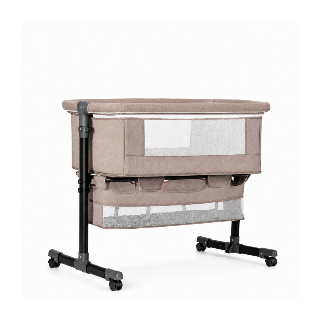 Cuna Colecho Para Bebé Multifuncional Con Ruedas. Cuna Moisés Ajustable En Altura Con Balanceo Y Antirreflujo. Cama Auxiliar Para Dormitorio. Color Beige FSK9972