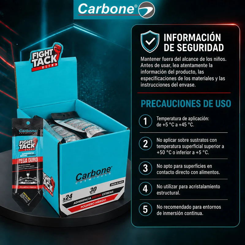 High Tack Carbone Fight Ultra Blanco, Agarre Inicial Inmediato 30Kg/Cm², Alta Viscosidad 30G Sobre HG-T7