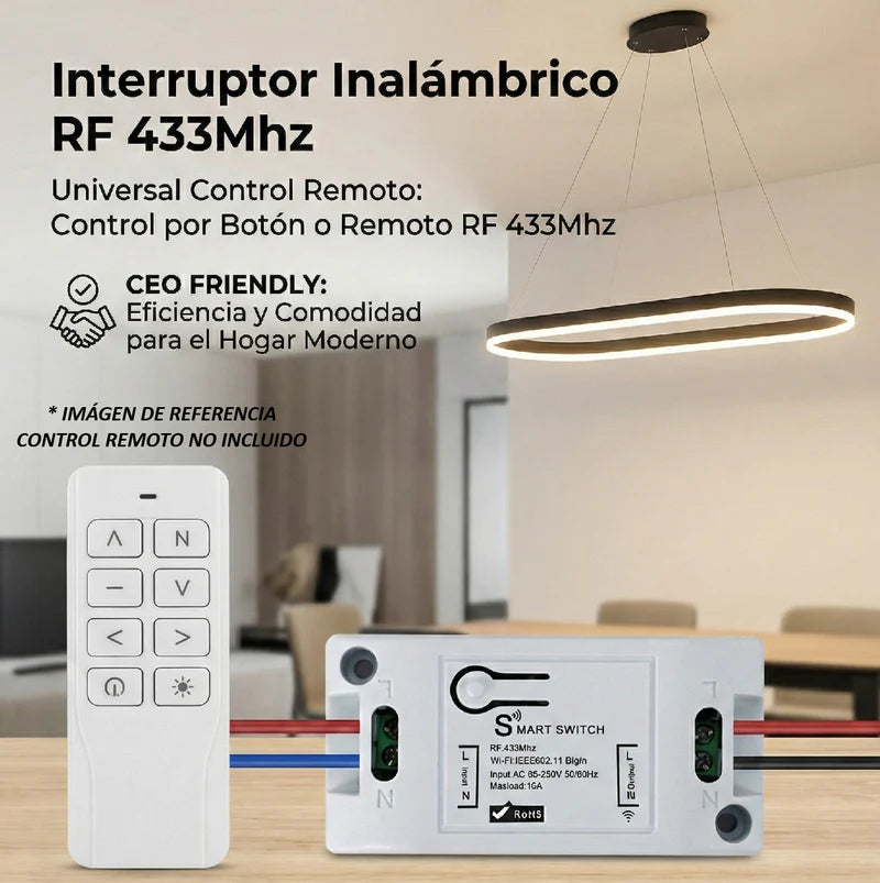 Interruptor Inteligente Inalámbrico RF 433 Mhz (Radio Frecuencia) Universal Control Remoto De Iluminación Y Aparatos Eléctricos 90-250 V  ELT0389