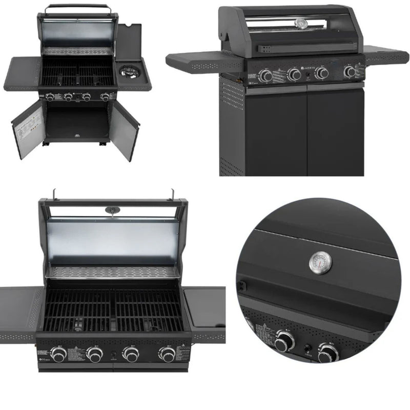 Parrilla BBQ De Gas Con Ventana De Vidrio 122X45x116cm De Hierro Con 4 Quemadores. Asador A Gas UN-A033