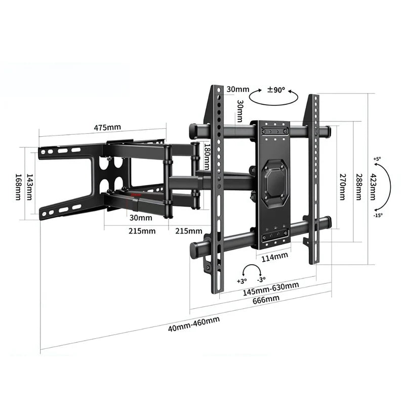 Soporte De TV De Pared Ajustable Para Pantallas 40-75” Con Ajuste De Inclinación +5° A -15° Y VESA 600X400 Mm. TU109