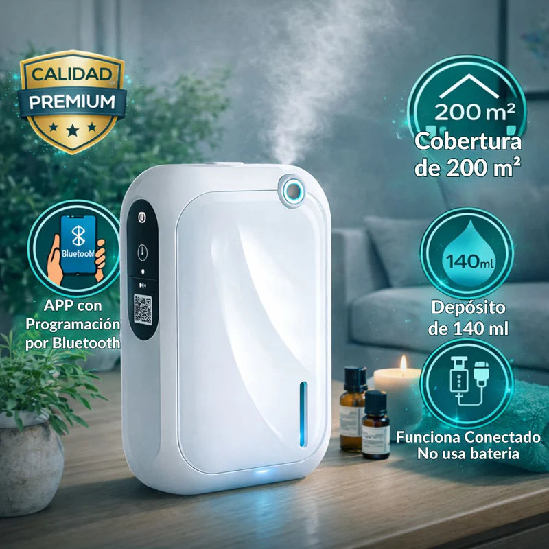 Difusor Aromas De Aceites Esenciales. Dispensador Aromático Capacidad De 140ML Y Alcance De 200 M³. Aromaterapia. AB744