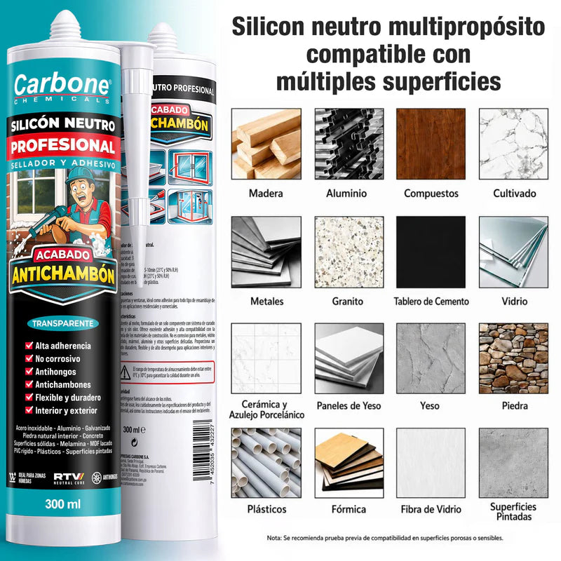 Silicón Neutro Transparente Multipropósito Resistente A Rayos UV 300 Ml Calidad Profesional. Sellador Silicona. ANS-01