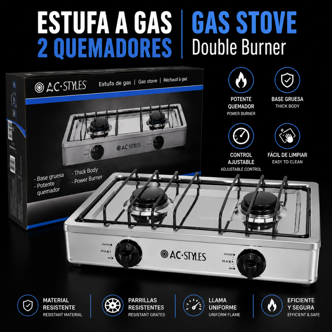 (LLEGANDO 7 DE AGOSTO) Estufa de Gas de 2 Quemadores para Mesa en Acero Inoxidable | Lotus | LT-608