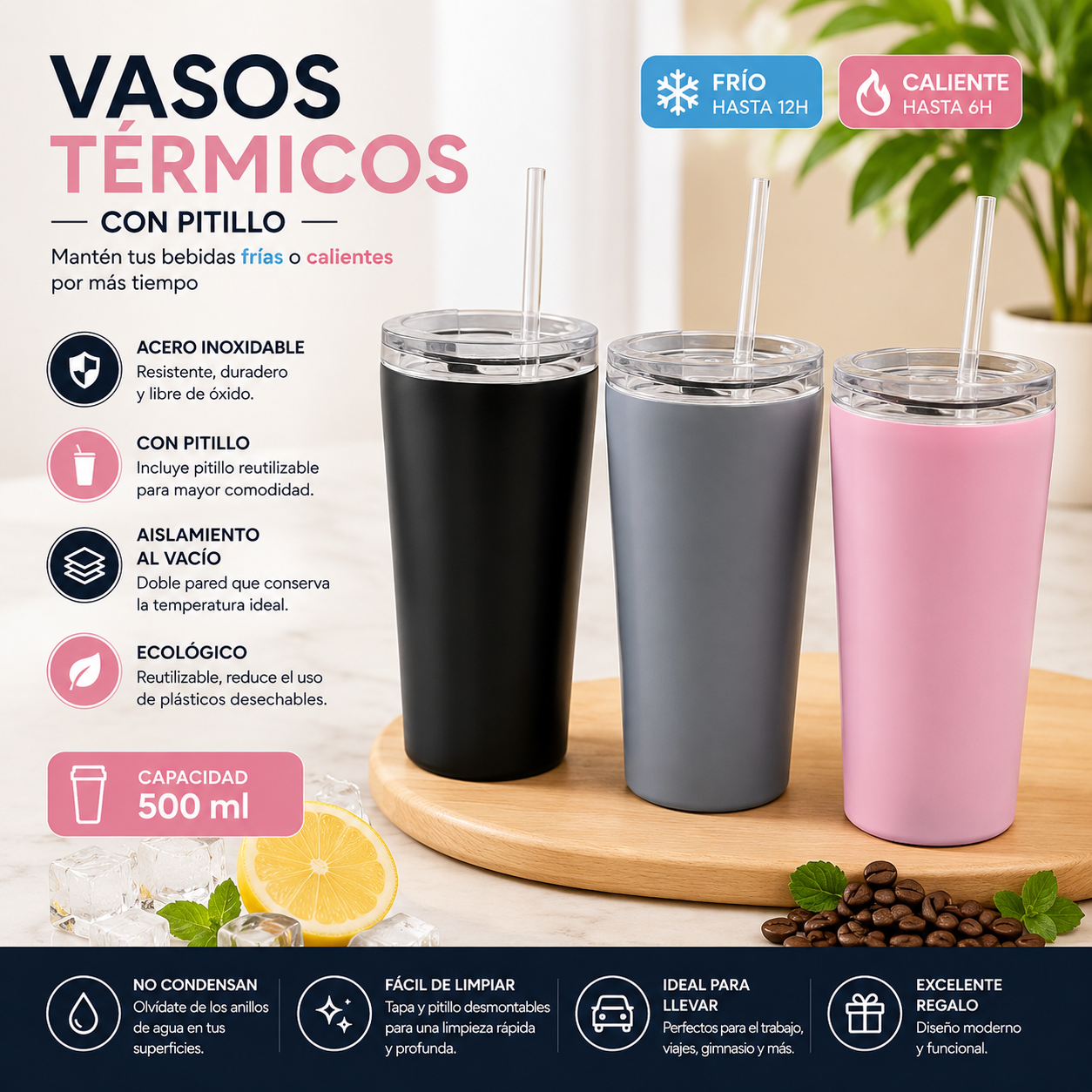 Vaso Térmico 500ml Mantiene Frío y Caliente Lotus SV-K518-MIX