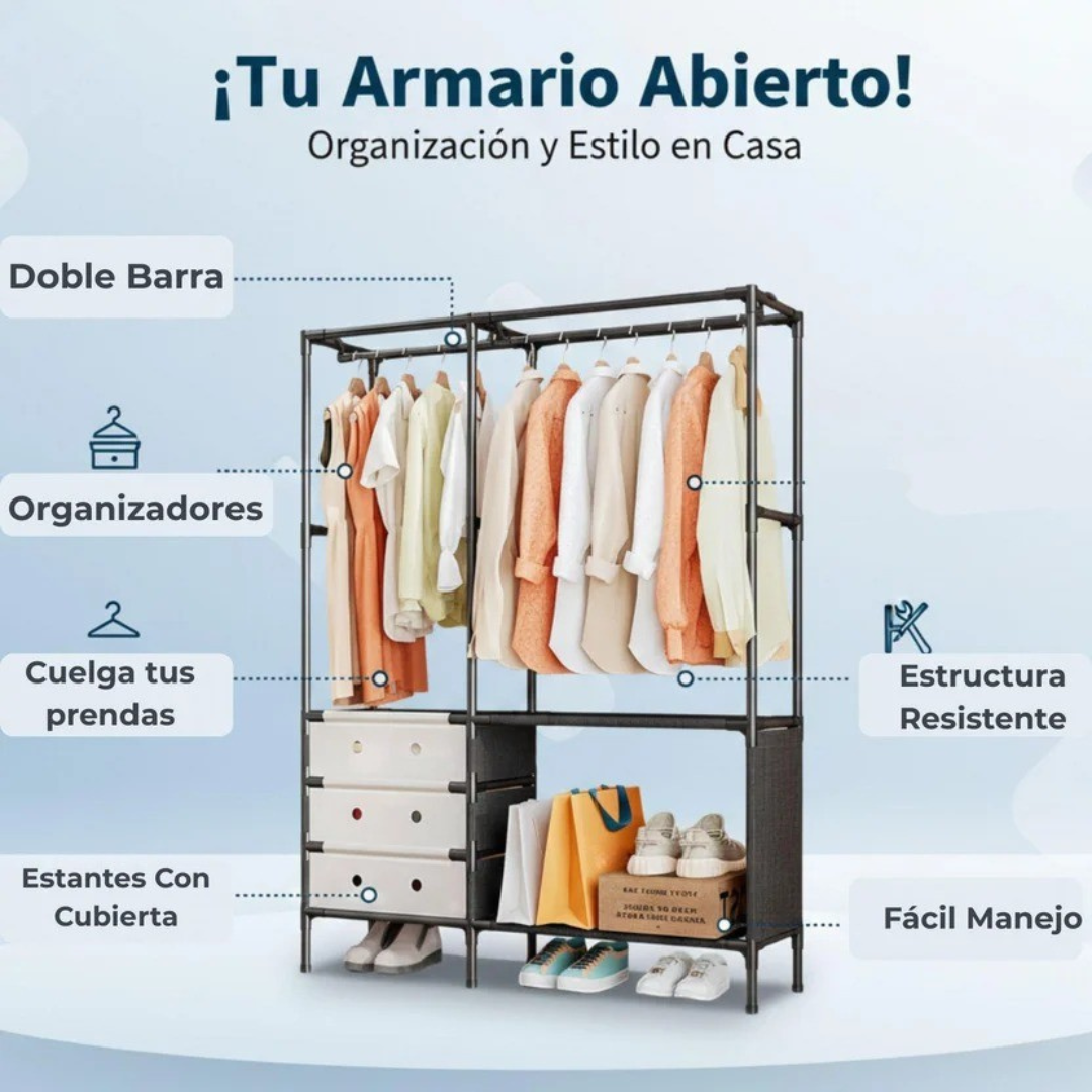 (LLEGANDO 27 DE MARZO) Perchero Tendedero de Ropa con Gavetas Multifuncional Moderno 188x103x41cm NS440259