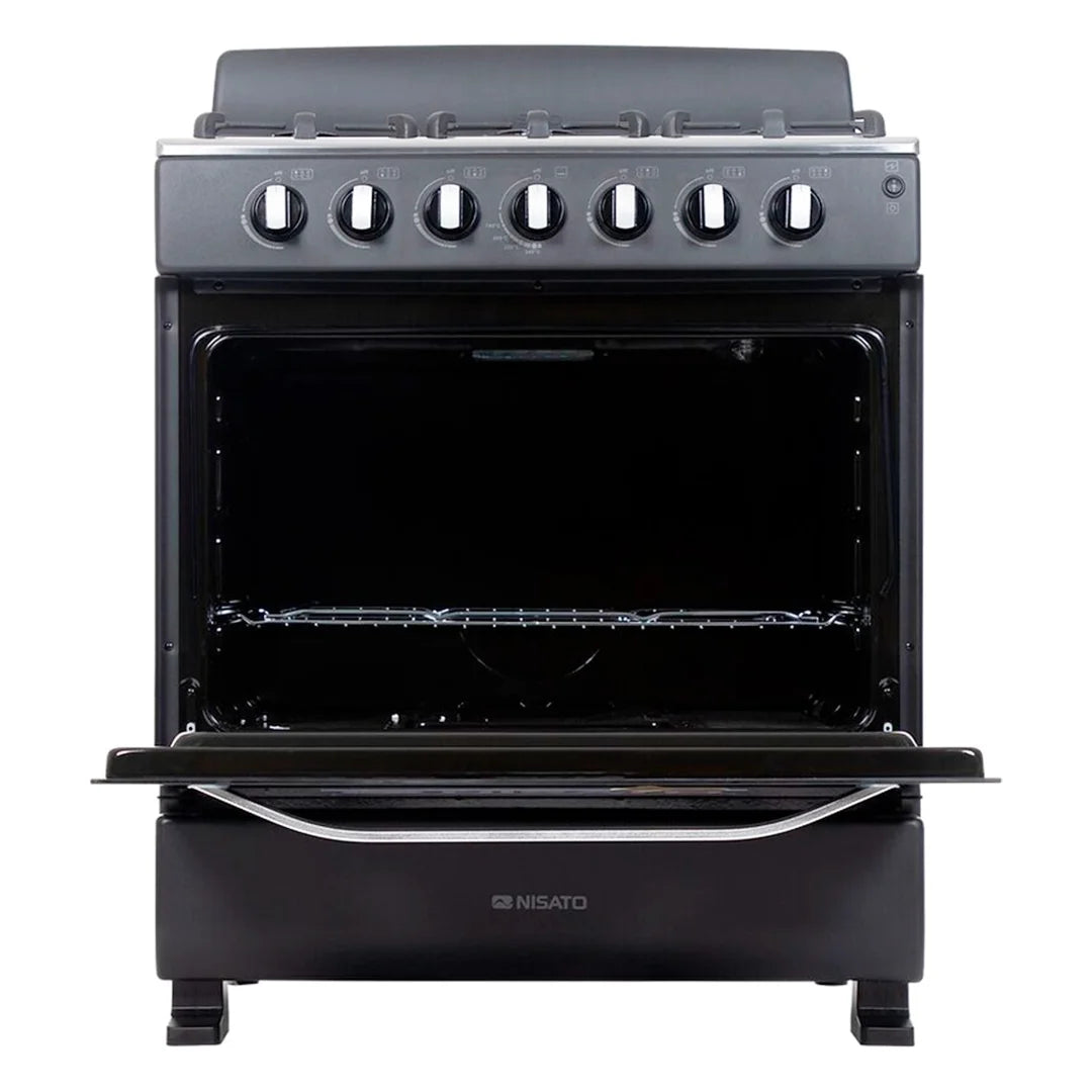 Estufa con Horno 30" 6 Quemadores a Gas Negro Nisato NE-3035RELAF (D)
