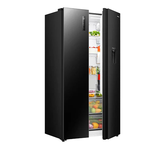 Refrigeradora Side By Side 19p3 Inverter con Dispensador de Agua de Vidrio Negro Hisense RS3P558NM1B