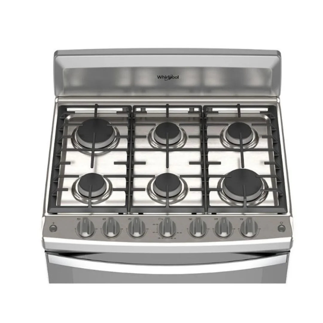 Estufa con Horno a Gas Whirlpool LWFR3000S de 30 Pulgadas con 6 Quemadores, Parrillas de Hierro Fundido y Horno EverClean