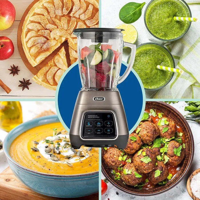 (LLEGANDO 15 DE OCTUBRE) Licuadora Oster Reversible 1000W con Pantalla Táctil, Vaso de Vidrio 1.5L y Blend-N-Go 750 ml BLSTPYG1312