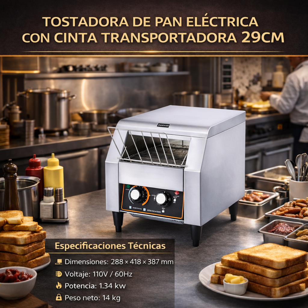 Tostadora de Pan Eléctrica con Cinta Transportadora 29cm 110V/60Hz HET-150