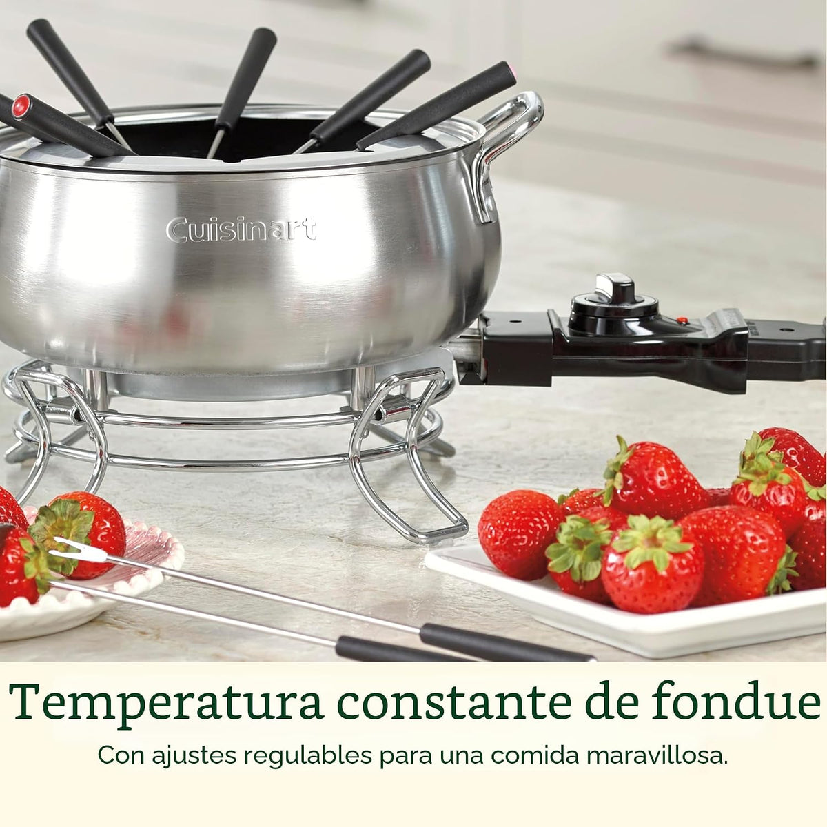 Fondue Eléctrico Cuisinart 3 Qt / 2.8 Litros 1000W con 8 Tenedores CFO-3SSNAS
