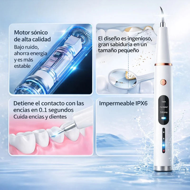 Limpiador Dental Ultrasónico Eléctrico Recargable Con Pantalla LED. Removedor Bucal De Sarro Y Placa Con 5 Modos De Limpieza, Impermeable IPX6 (Incluye 6 Cabezales) LT590