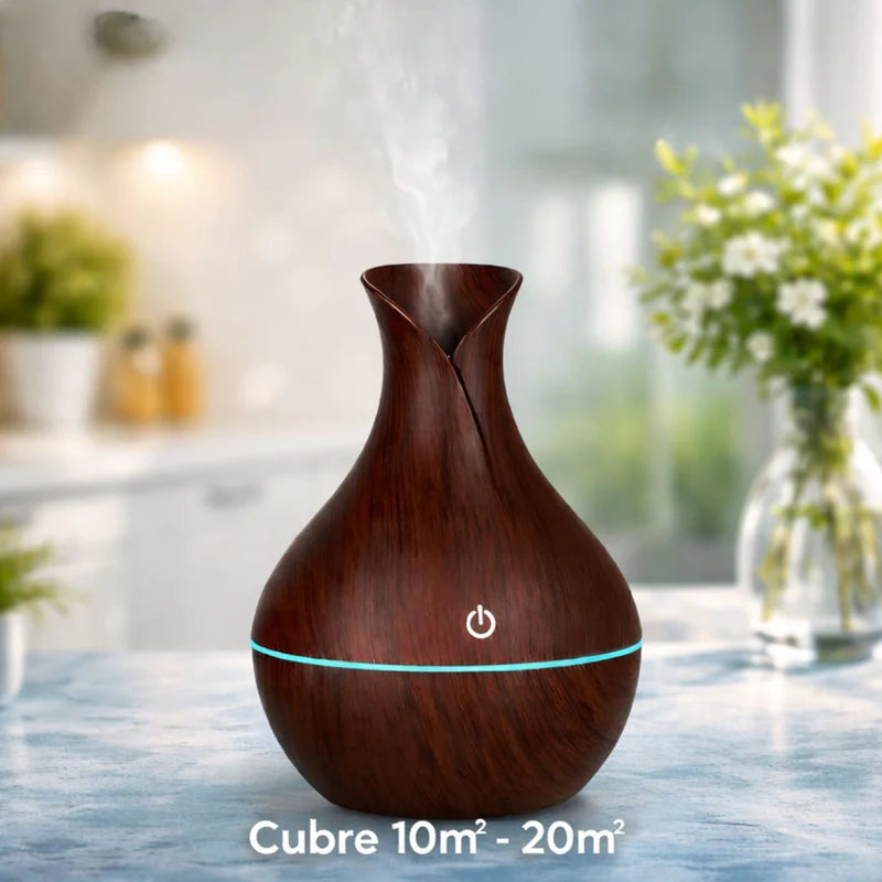 Difusor De Aceites Esenciales 130ML Con Luz LED. Dispensador Aromático Con Alcance De 20㎡ (15.5X16.6Cm) Aromaterapia. Color Madera Oscura. LT718