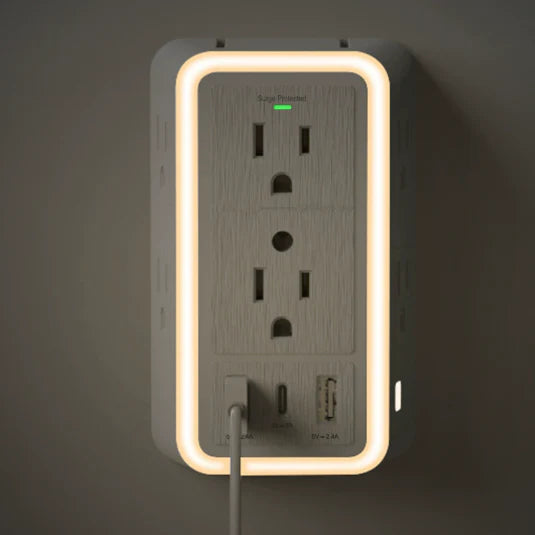 Regleta De Enchufes Para Pared Carbone Con Protector De Sobretensiones Y USB Mas 6 Enchufes Y Lampara Led Touch TSU-001