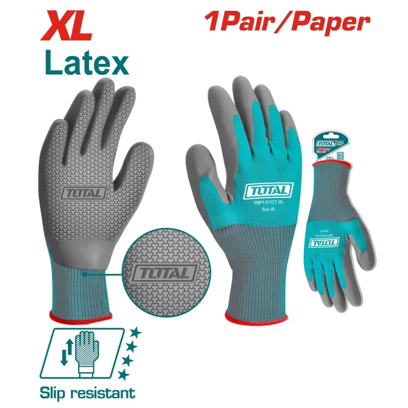 Guantes De Látex Talla XL Calibre 13 Ideal Para Vidrio Y Agarre En Superficies Lisas. (1 Par) TSP13107-XL