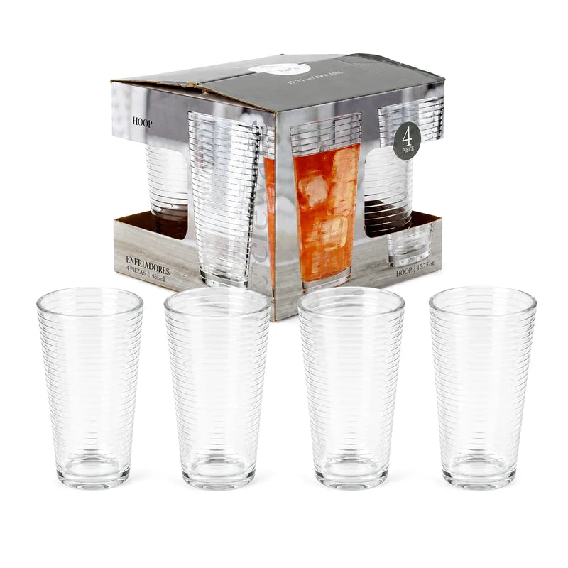 Vasos Altos De Vidrio Transparentes De 15.75Oz (460Ml) Para Bebidas Agua Cocteles (Set De 4) TSUV-40160