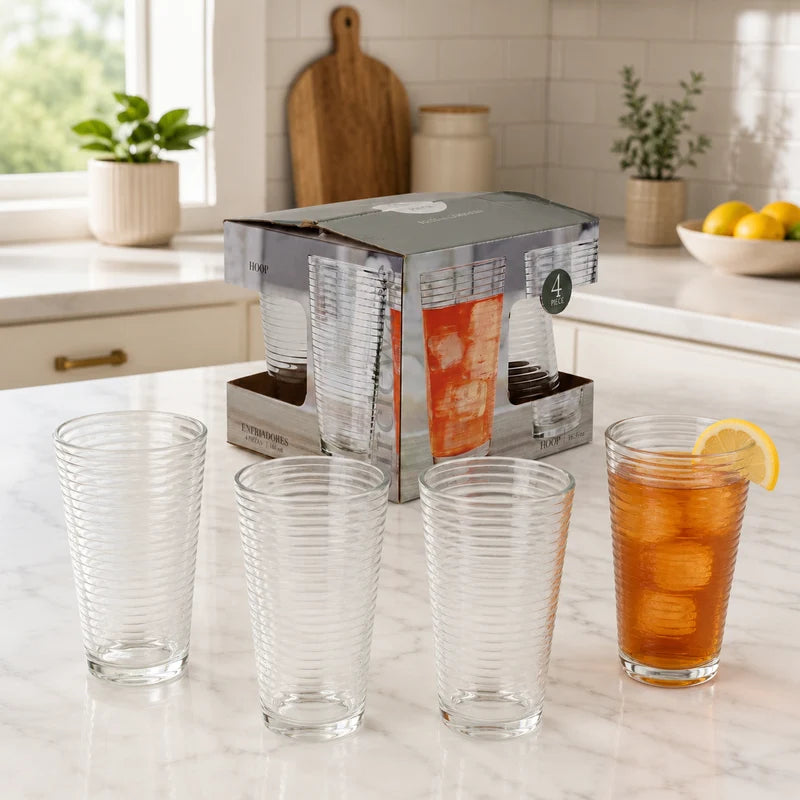 Vasos Altos De Vidrio Transparentes De 15.75Oz (460Ml) Para Bebidas Agua Cocteles (Set De 4) TSUV-40160