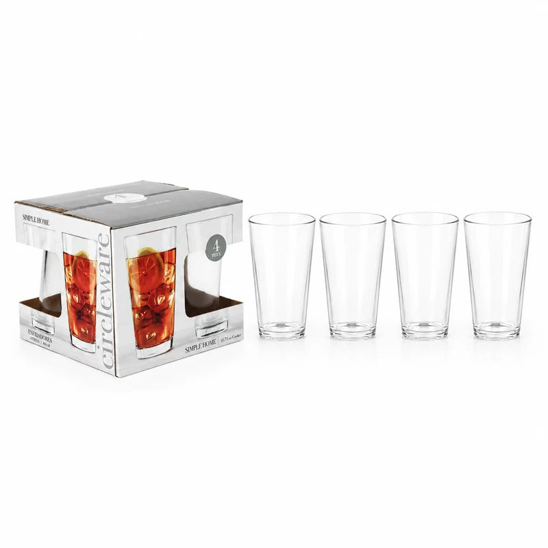 Vasos Altos De Vidrio Transparentes De 15.75Oz (460Ml) Para Bebidas Agua Cocteles (Set De 4) TSUV-40210