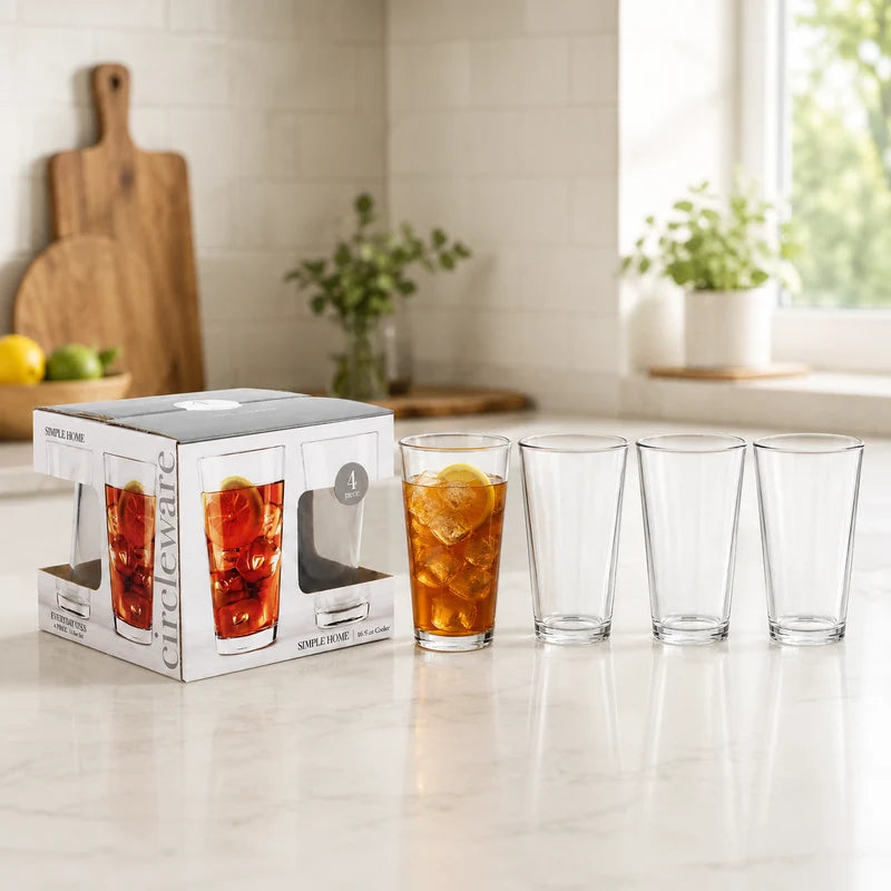 Vasos Altos De Vidrio Transparentes De 15.75Oz (460Ml) Para Bebidas Agua Cocteles (Set De 4) TSUV-40210