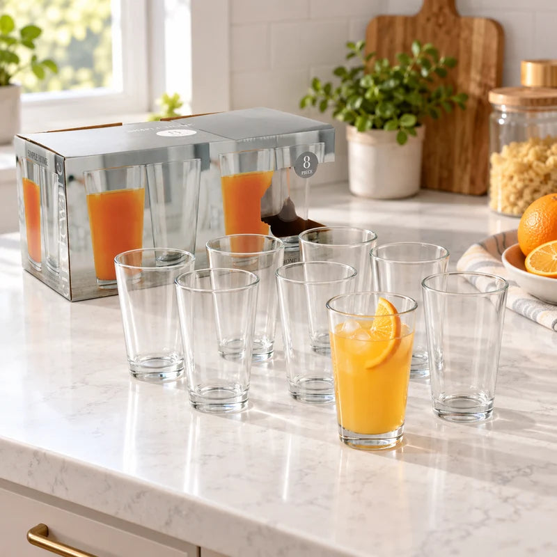 Vasos Altos De Vidrio Transparentes De 15.75Oz (460Ml) Para Bebidas Agua Cocteles (Set De 8) TSUV-40215