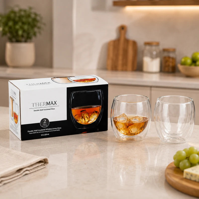 Vasos De Doble Pared De Borosilicato (Set De 2) Para Whisky Cocteles Y Bebidas 8.6 Oz (150Ml) TSUV-44908