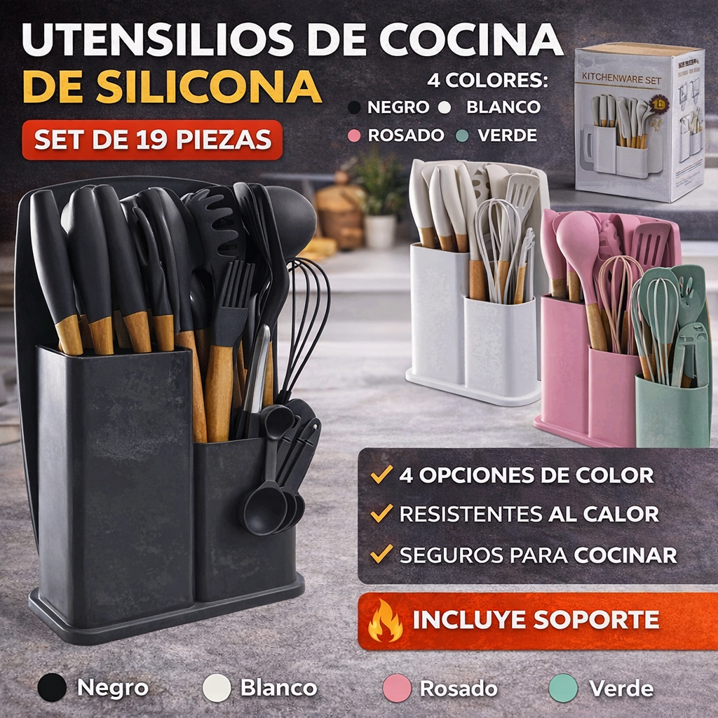 (LLEGANDO 26 DE FEB) Juego de Cuchillos + Tabla de Picar + Cucharones de Cocina 19pcs 88799