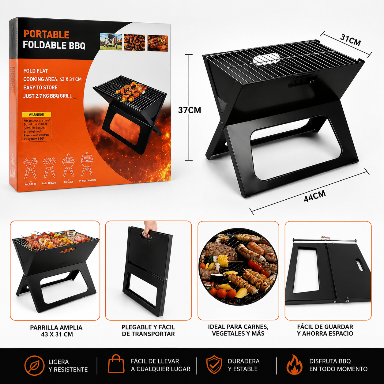 Asador Portátil a Carbón Plegable BP-2084 Barbacoa. BBQ. Parrilla.