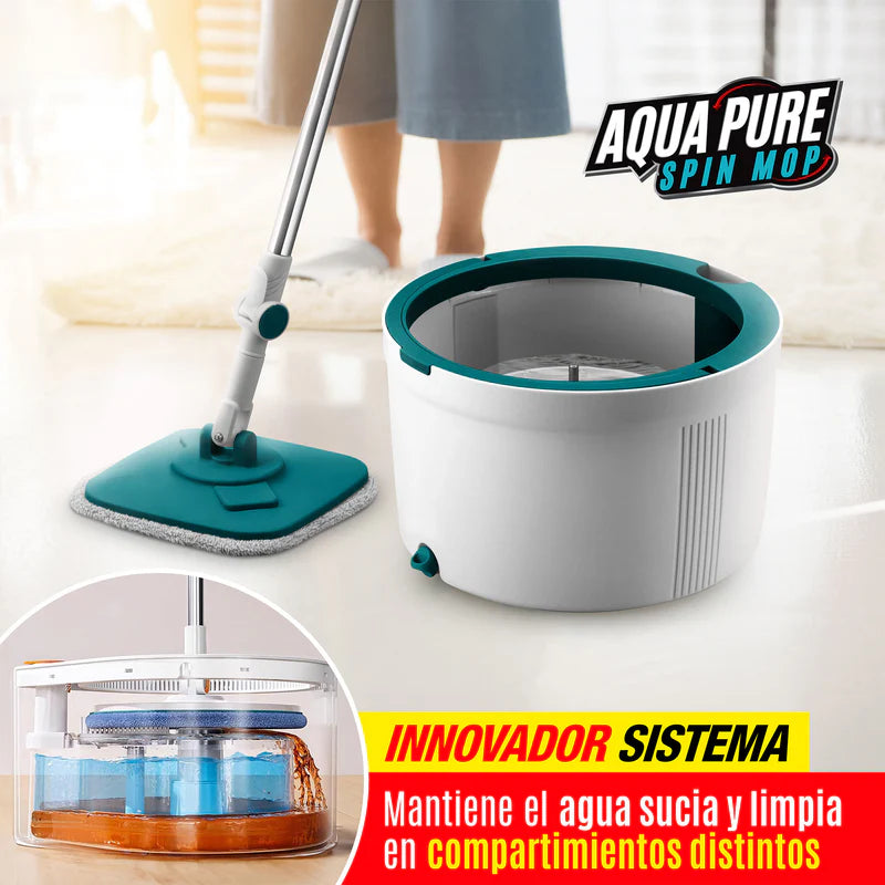 Trapeador Spin Mop Aqua Pure Giratorio Con Tina Separadora De Agua Limpia Y Sucia De 3 Lts AN30