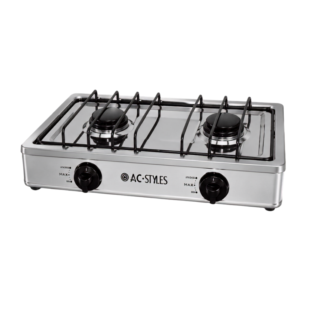 (LLEGANDO 7 DE AGOSTO) Estufa de Gas de 2 Quemadores para Mesa en Acero Inoxidable | Lotus | LT-608