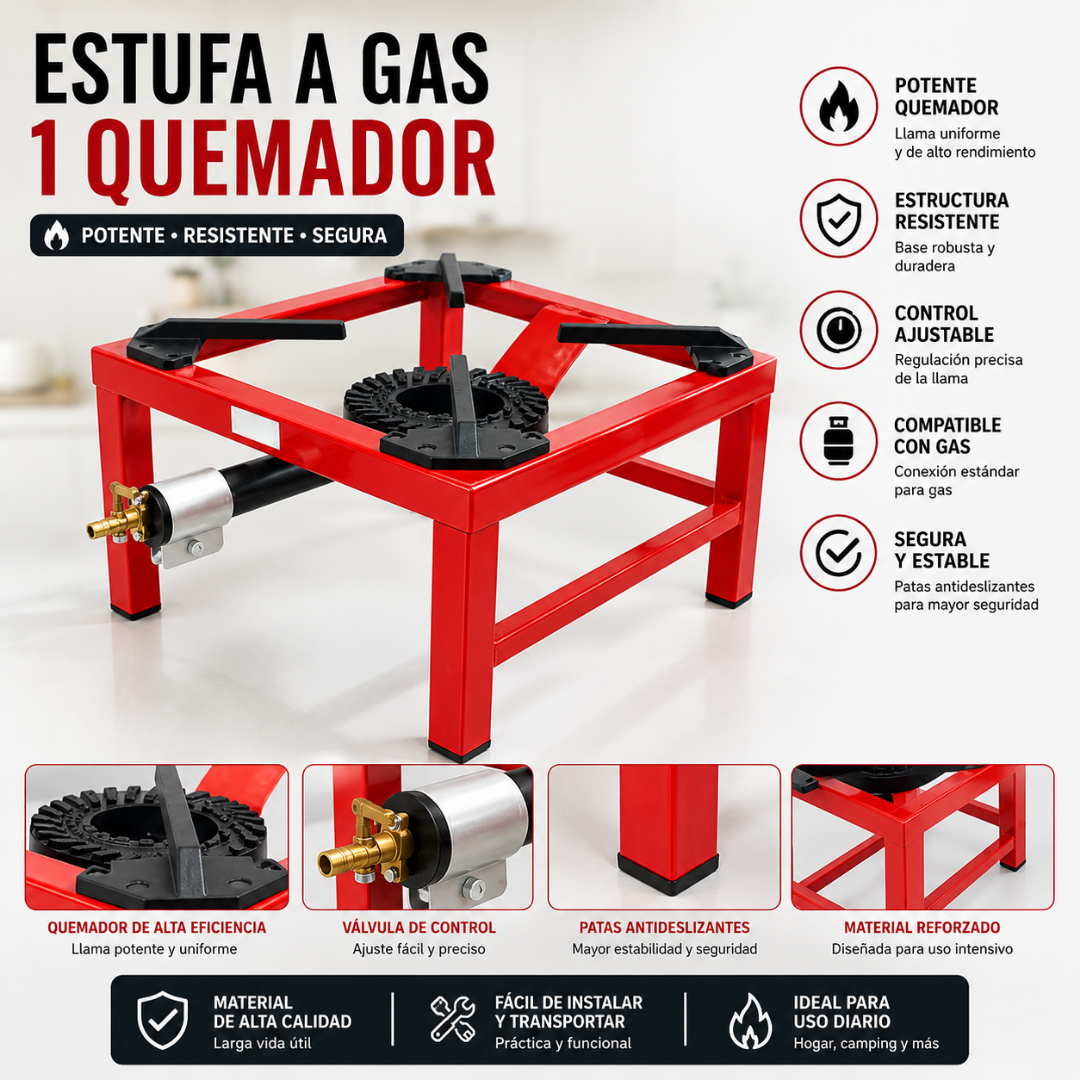 (LLEGANDO 7 DE AGOSTO) Estufa de Gas Portátil de 1 Quemador | Cocina de Gas de Mesa | Reverbero | OS-TSGB07-TC