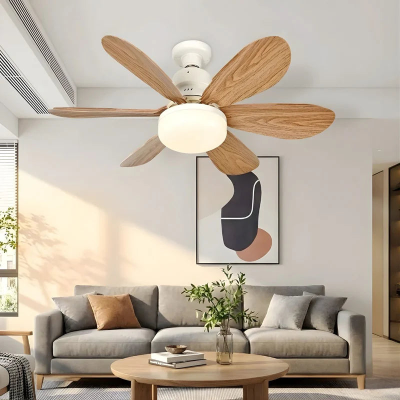 Abanico De Techo 20" Socket E27 Con Luz LED 3 Tonos 3000/4000/6500K, 1900 Lúmenes, 6 Aspas, 3 Velocidades, 520X185mm. Color Madera. AB1505 Selecto