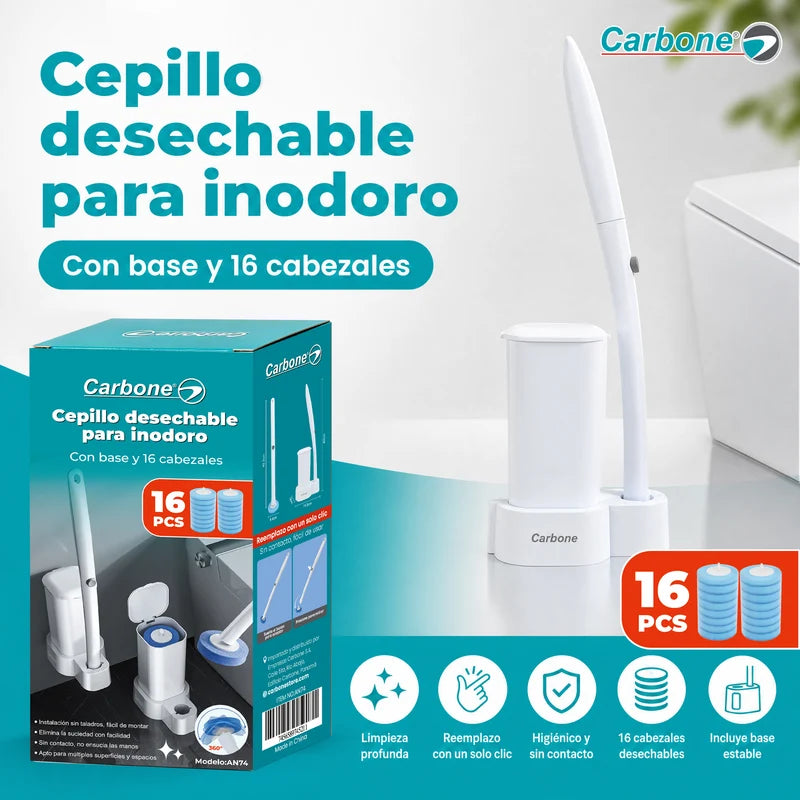 Cepillo Inodoro Desechable Con 16 Repuestos Y Detergente Integrado. Escobilla Para Inodoro Con Base Adhesiva De Pared (9.3X14.5X41.5Cm). Limpieza De Servicio Retrete. AN74