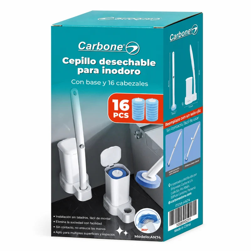 Cepillo Inodoro Desechable Con 16 Repuestos Y Detergente Integrado. Escobilla Para Inodoro Con Base Adhesiva De Pared (9.3X14.5X41.5Cm). Limpieza De Servicio Retrete. AN74