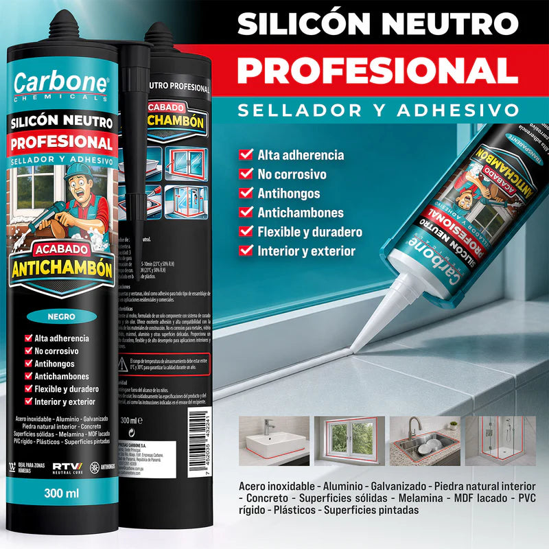 Silicón Neutro Negro Multipropósito Resistente A Rayos UV 300 Ml Calidad Profesional. Sellador Silicona. ANS-03