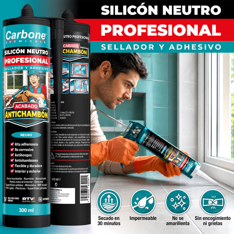 Silicón Neutro Negro Multipropósito Resistente A Rayos UV 300 Ml Calidad Profesional. Sellador Silicona. ANS-03